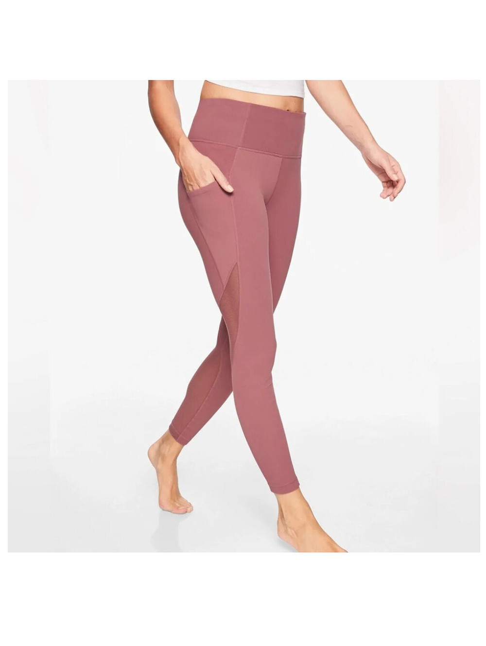Athleta XS Womens Mauve Pink Micro Mesh Dot Leggings Ankle Yoga